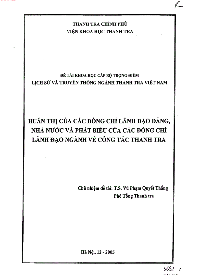 Huấn thị của các đồng chí lãnh đạo Đảng nhà nước và phát biểu của các đồng chí ngành về công tác thanh tra