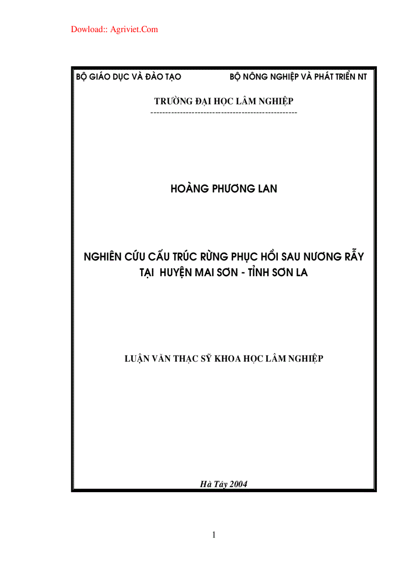 Nghiên cứu cấu trúc rừng phục hồi sau nương rẫy huyện Mai Sơn Sơn La 94trang