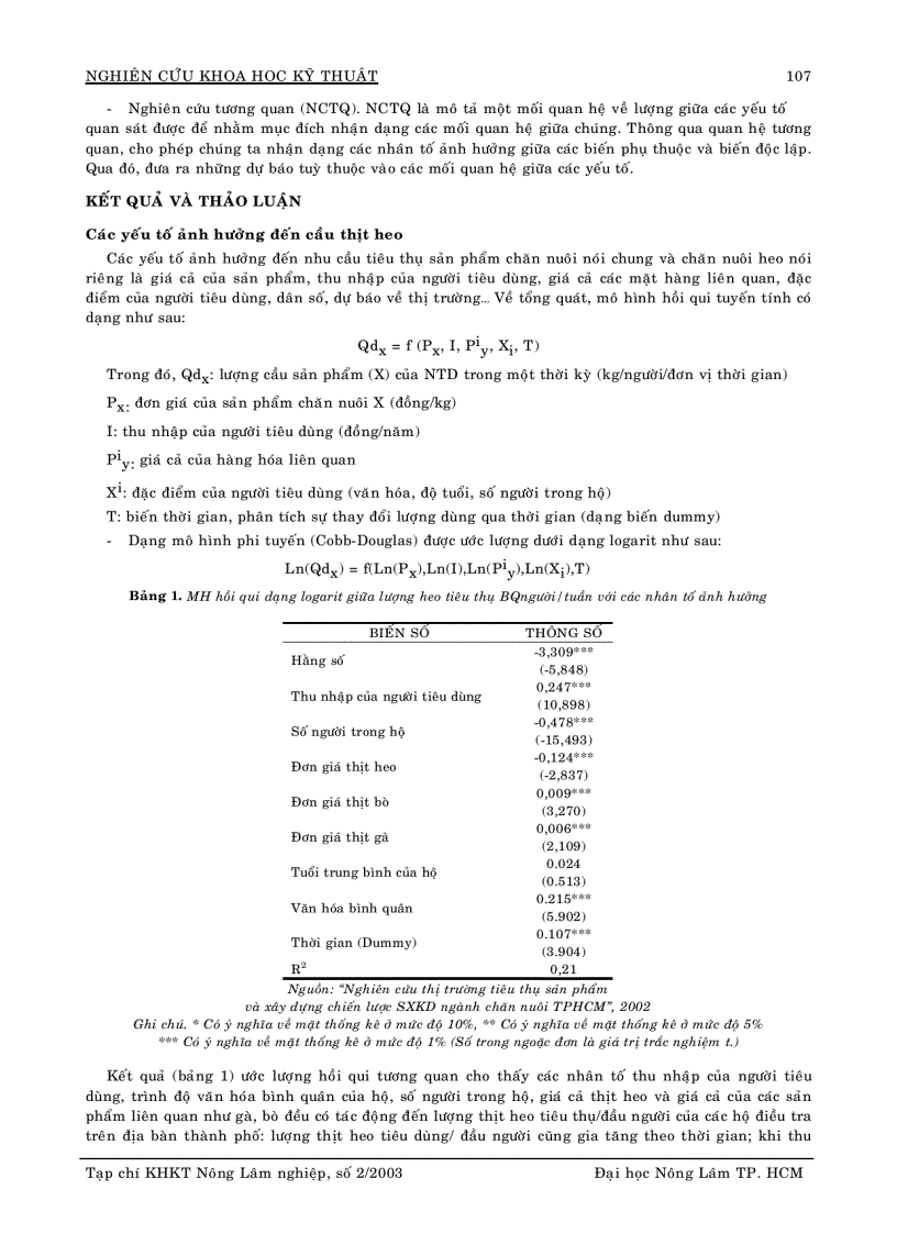 Nghiên cứu thực trạng và các giải pháp phát triển ngành chăn nuôi heo tp Hồ chí minh đến năm 2010