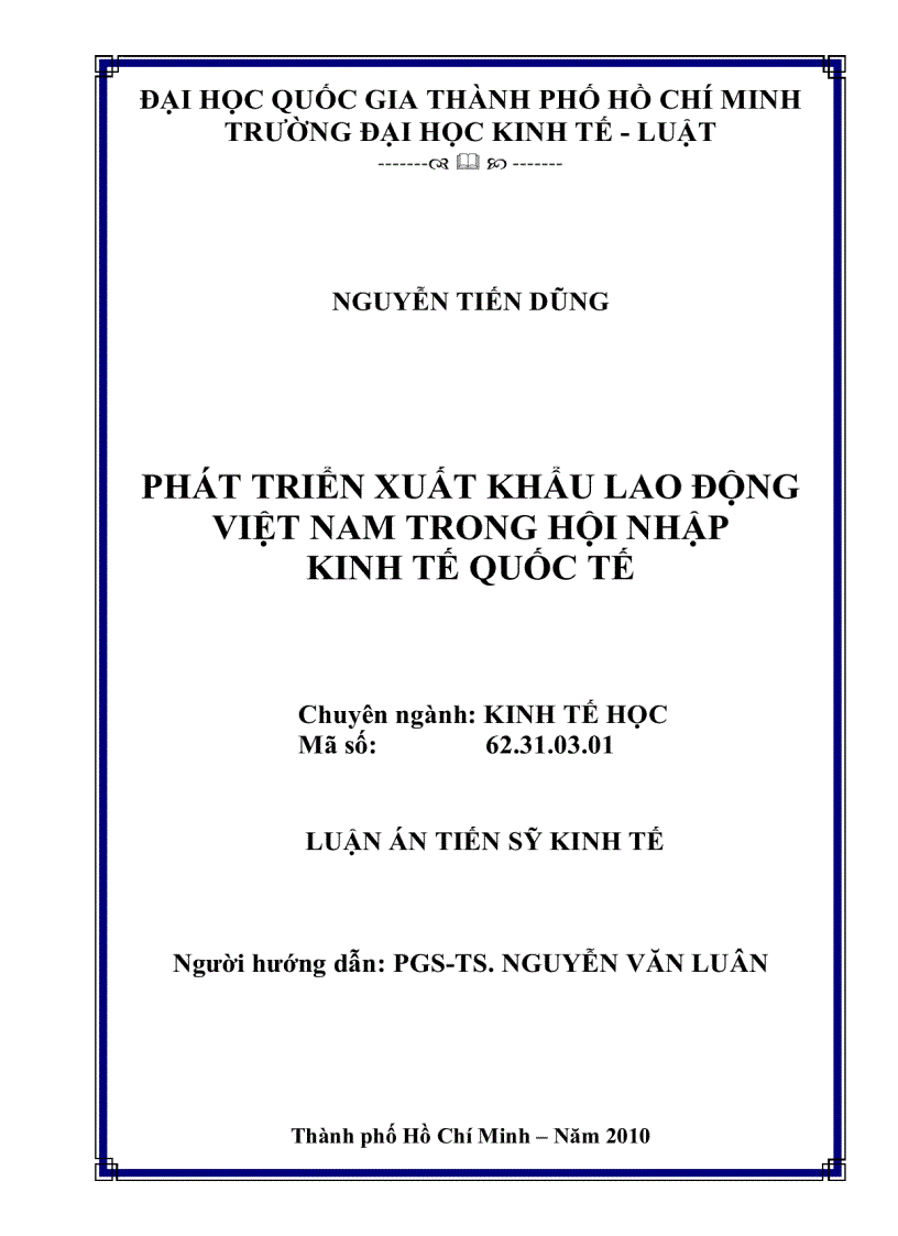 Phát triển xuất khẩu lao động Việt Nam trong hội nhập kinh tế quốc tế