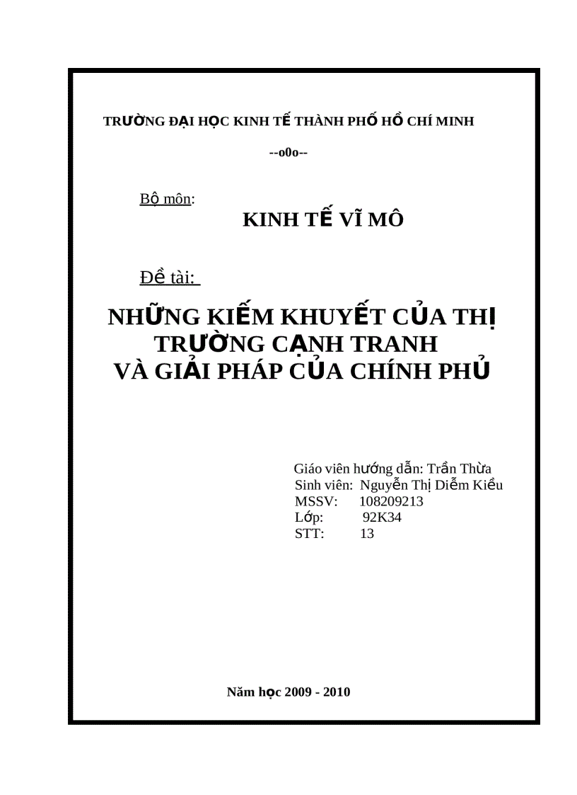 Những khiếm khuyết của thị trường cạnh tranh và giải pháp của chính phủ