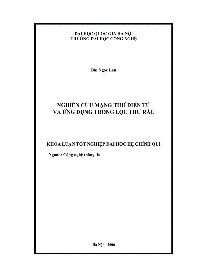 Nghiên cứu mạng thư điện tử và ứng dụng trong lọc thư rác