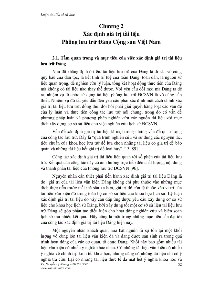 Xác định giá trị tài liệu Phông lưu trữ Đảng Cộng sản Việt Nam chương 2