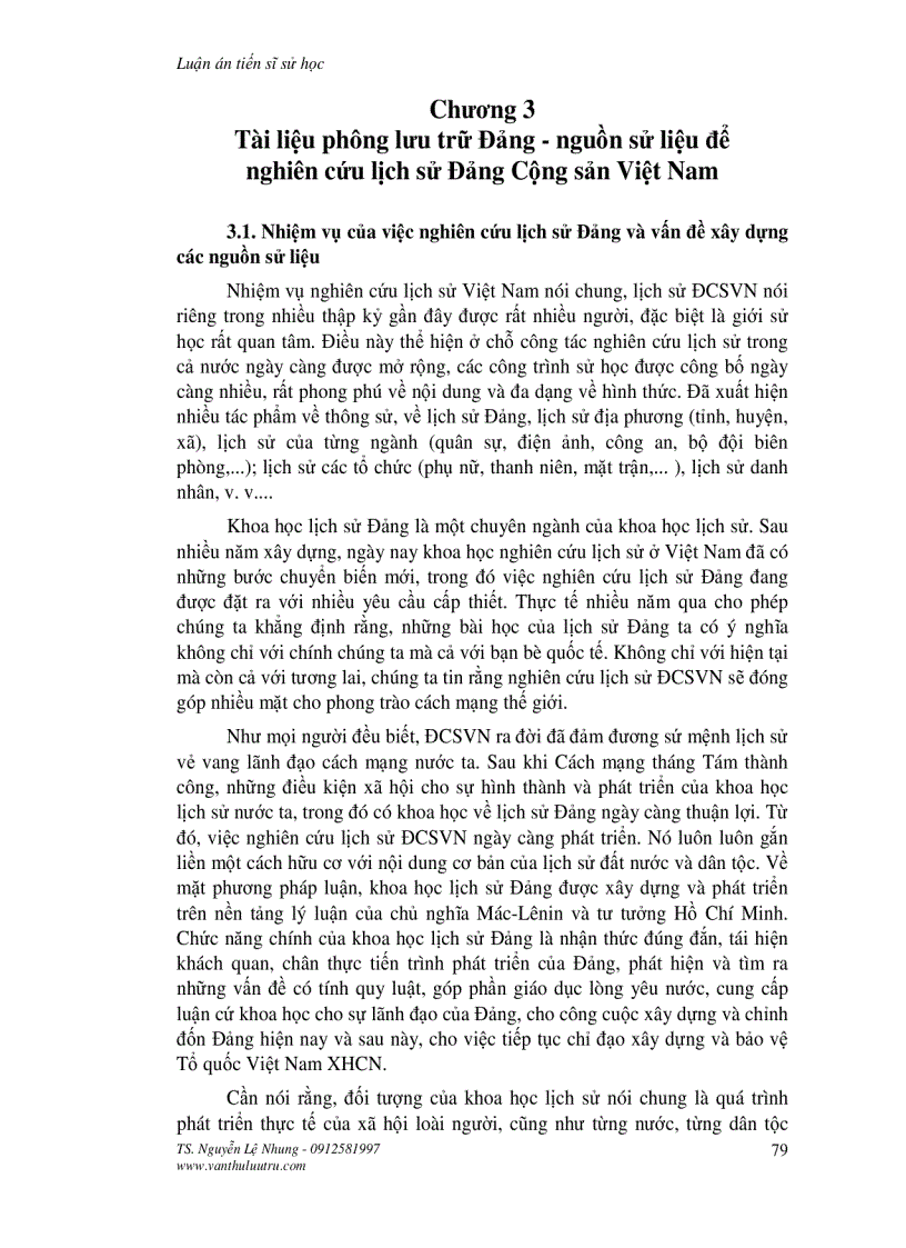 Tài liệu phông lưu trữ Đảng nguồn sử liệu để nghiên cứu lịch sử Đảng Cộng sản Việt Nam Luận án TS sử học chương 3