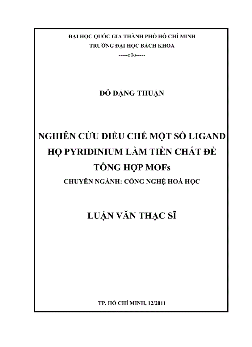 Nghiên cứu điều chế một số ligand họ Pyridinium làm tiền chất để tổng hợp MOFs