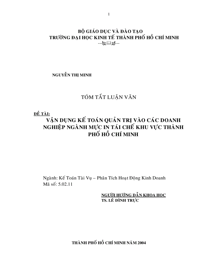 Giải pháp vận dụng kế toán quản trị vào các doanh nghiệp ngành mực in tái chế khu vực TP HCM