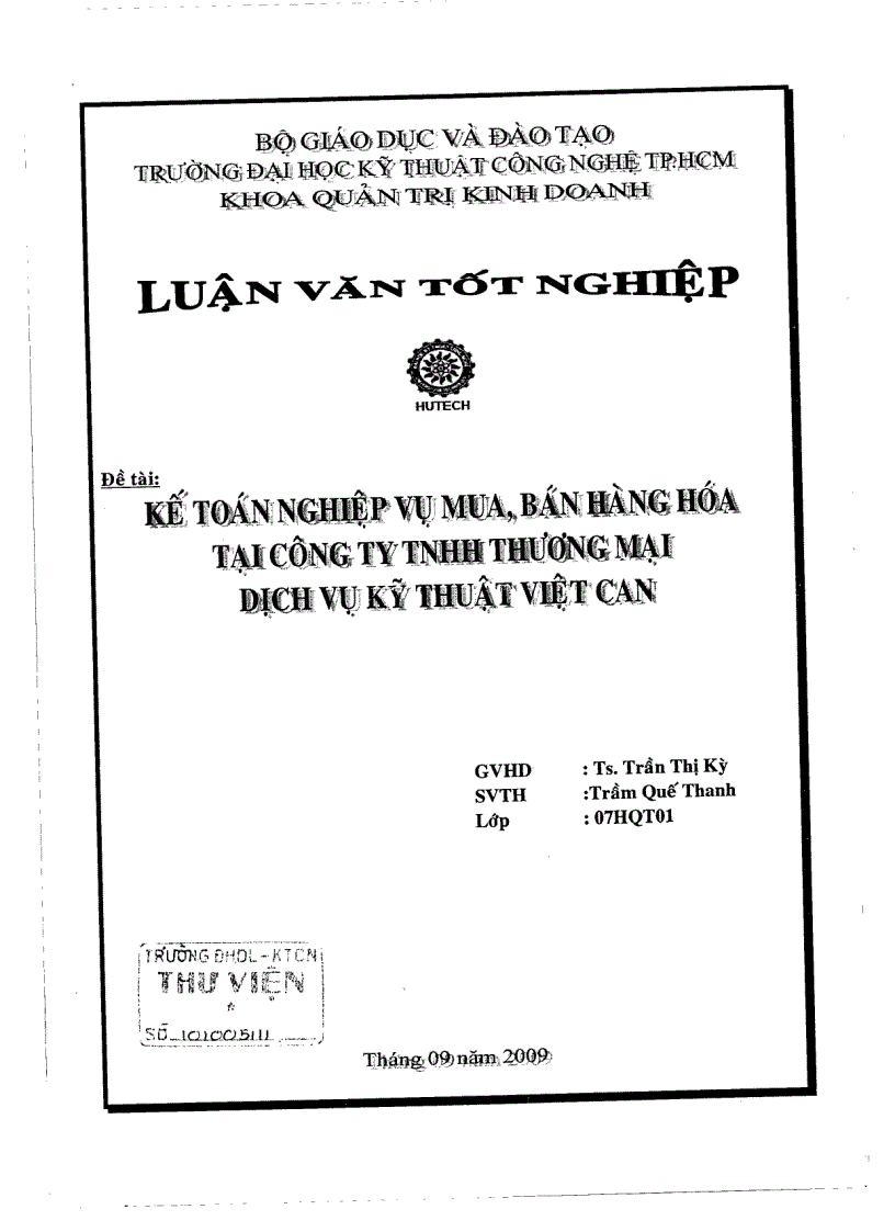 Kế toán nghiệp vụ mua bán hàng hoá tại công ty TNHH thương mại dịch vụ kỹ thuật Việt Can