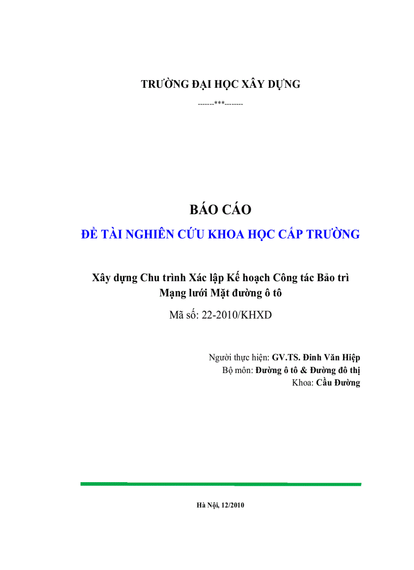 Xây dựng chu trình xác lập kế hoạch công tác bảo trì mạng lưới mặt đường ô tô