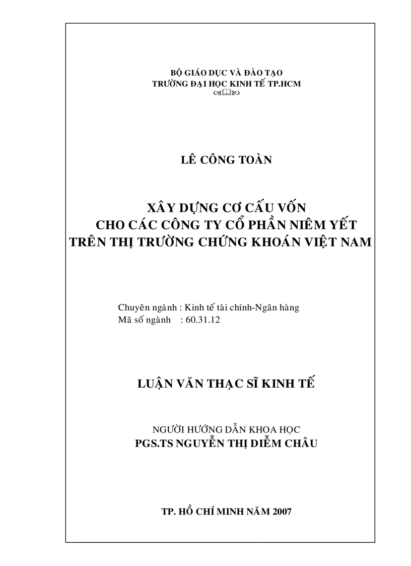 Xây dựng cơ cấu vốn cho các Công ty Cổ phần niêm yết trên thị trường chứng khoán Việt Nam