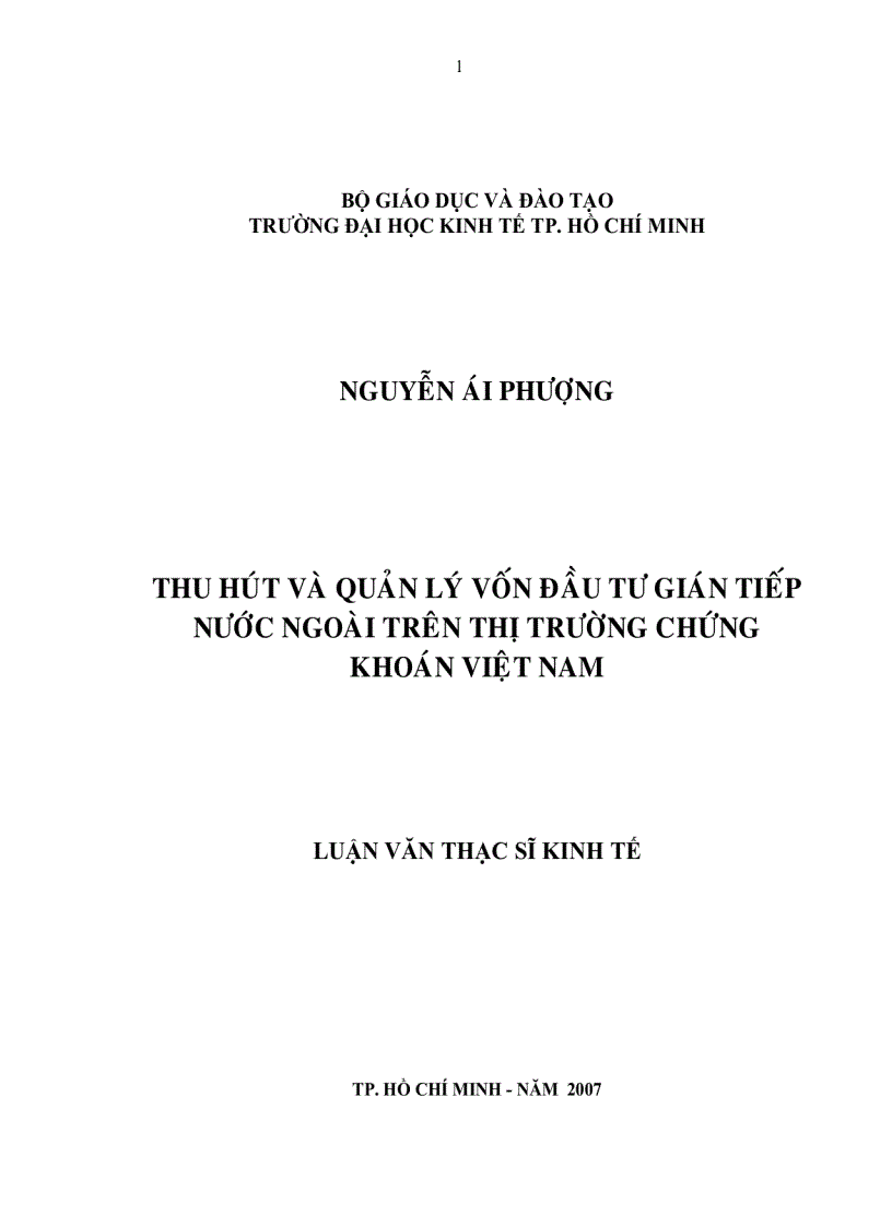 Thu hút và quản lý vốn đầu tư gián tiếp nước ngoài trên thị trường chứng khoán Việt Nam