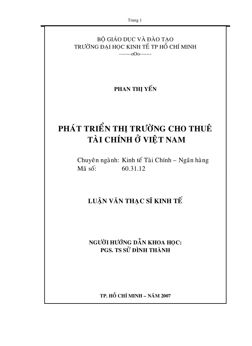 Phát triển thị trường cho thuê tài chính ở Việt Nam