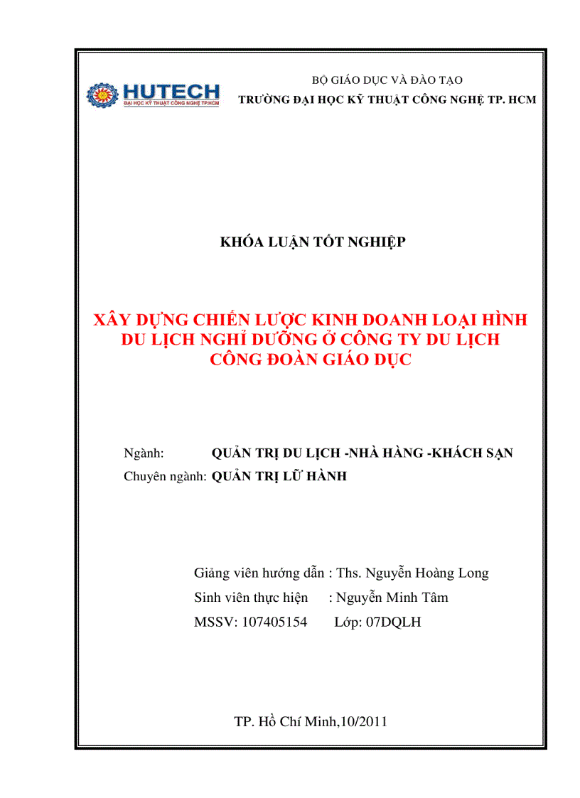 Xây dựng chiến lược kinh doanh loại hình du lịch nghỉ dưỡng ở công ty du lịch Công đoàn Giáo dục
