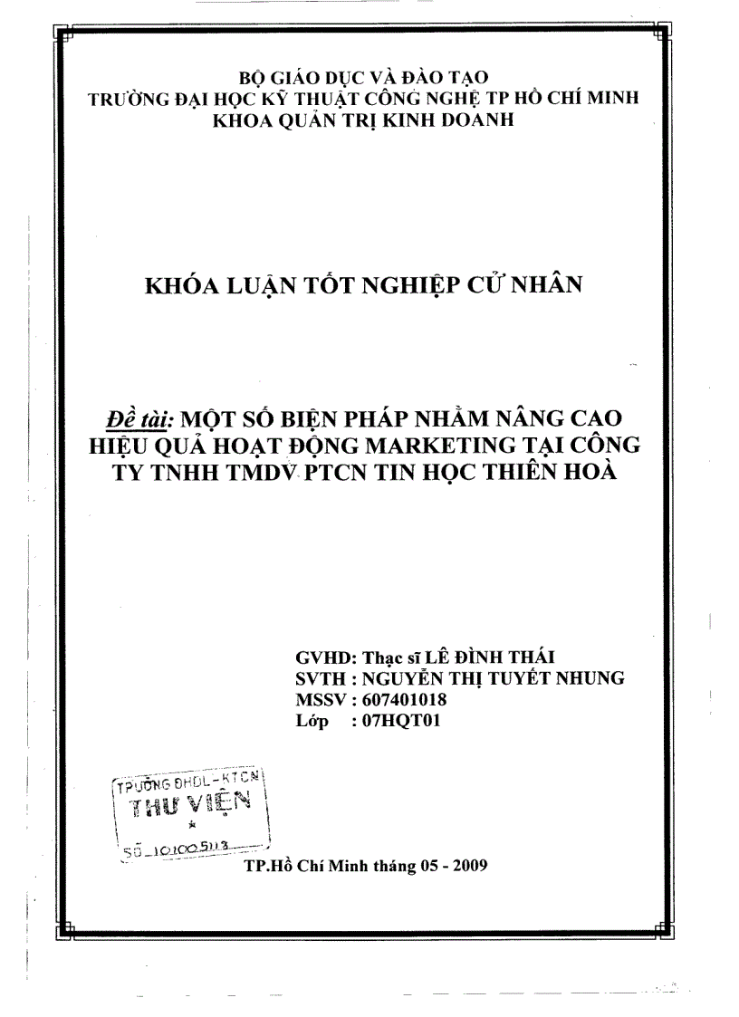 Một số biện pháp nhằm nâng cao hiệu quả hoạt động marketing tại công ty TNHH TMDV PTCN tin học Thiên Hoà