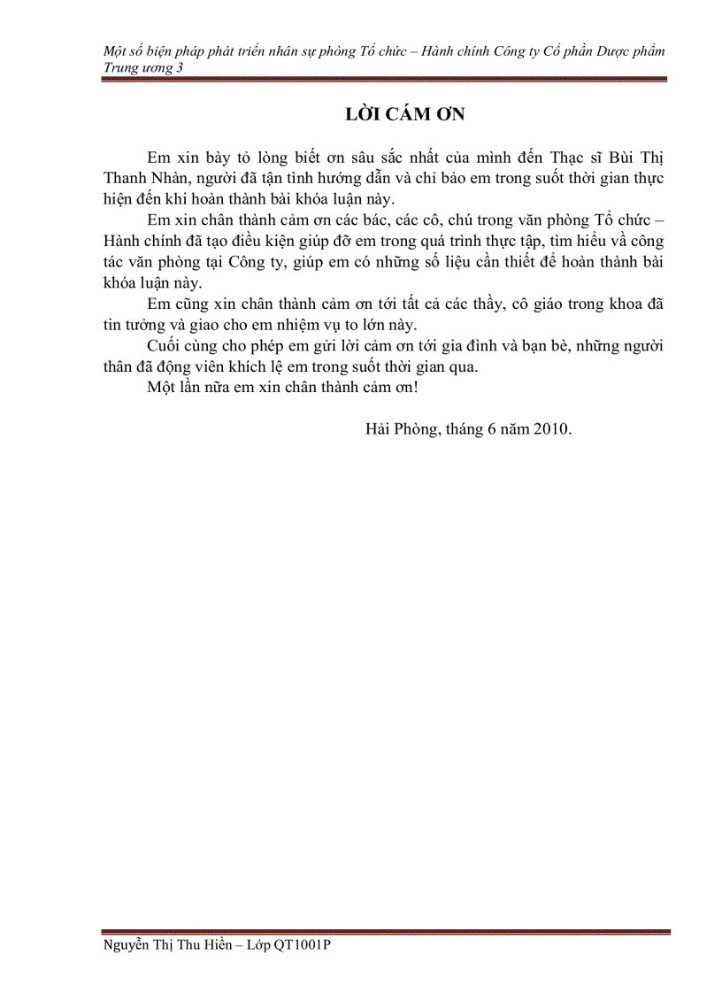 Một số biện pháp phát triển nhân sự phòng Tổ chức Hành chính Công ty Cổ phần Dược phẩm Trung ương 3