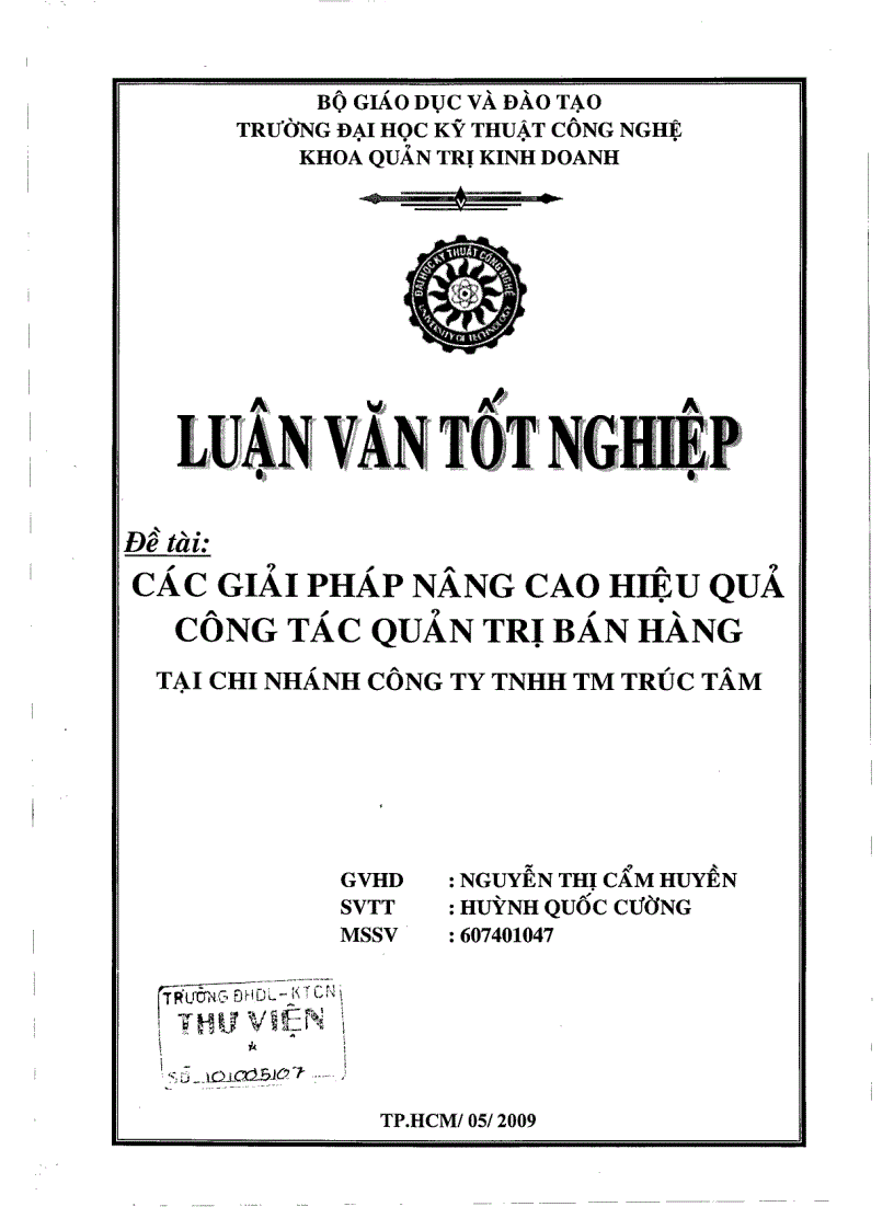 Các giải pháp nâng cao hiệu quả công tác quản trị bán hàng tại chi nhánh công ty TNHH thương mại Trúc Lâm