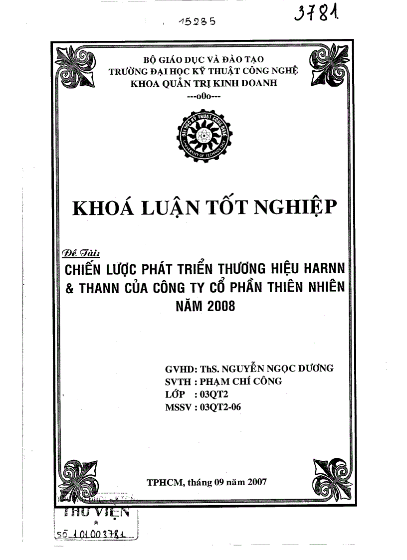 Chiến lược phát triển thương hiệu Harnn Thann của công ty cổ phần thiên nhiên năm 2008
