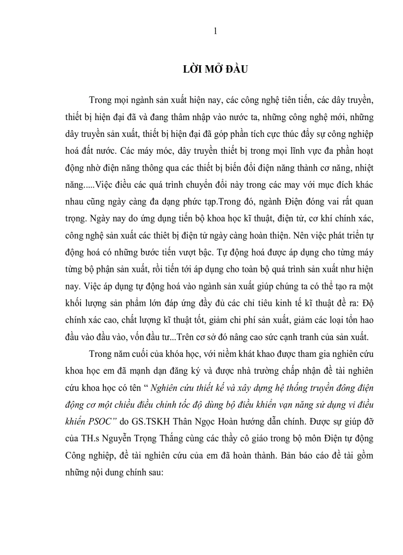 Nghiên cứu thiết kế và xây dựng hệ thống truyền đông điện động cơ một chiều điều chỉnh tốc độ dùng bộ điều khiển vạn năng sử dụng vi điều khiển PSOC