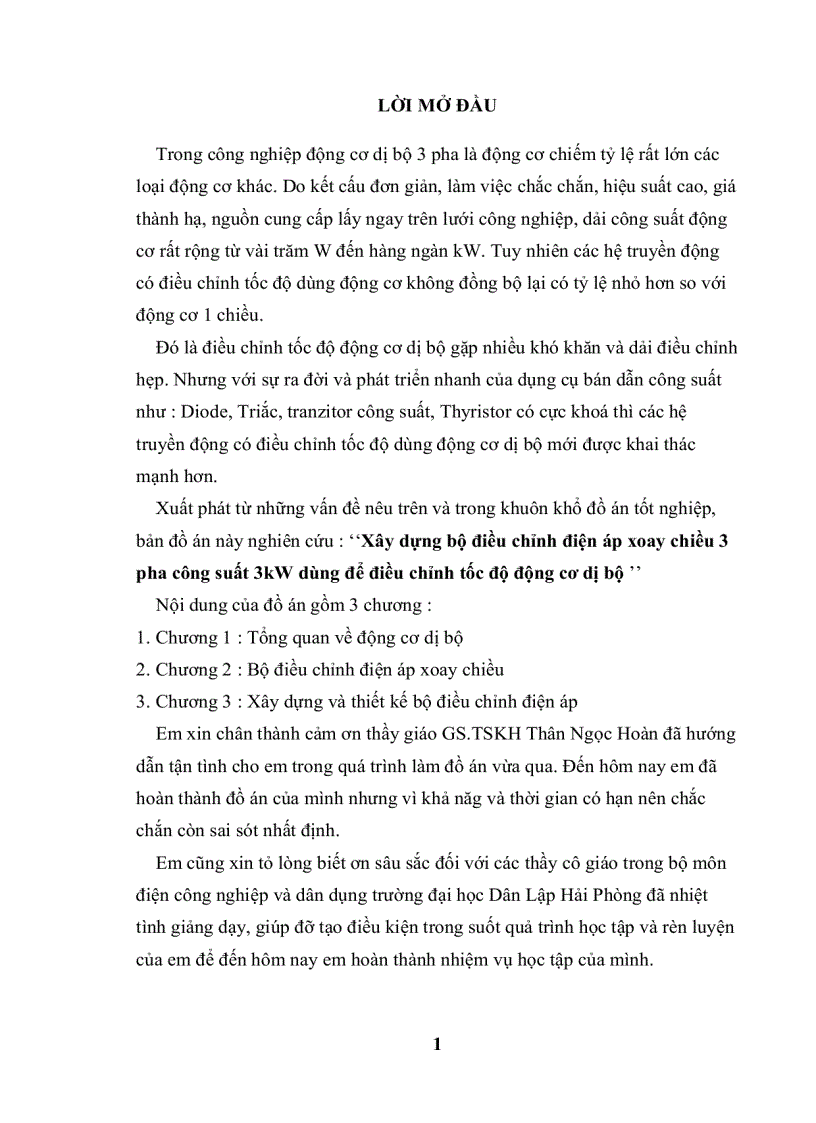 Xây dựng bộ điều chỉnh điện áp xoay chiều 3 pha công suất 3kW dùng để điều chỉnh tốc độ động cơ dị bộ