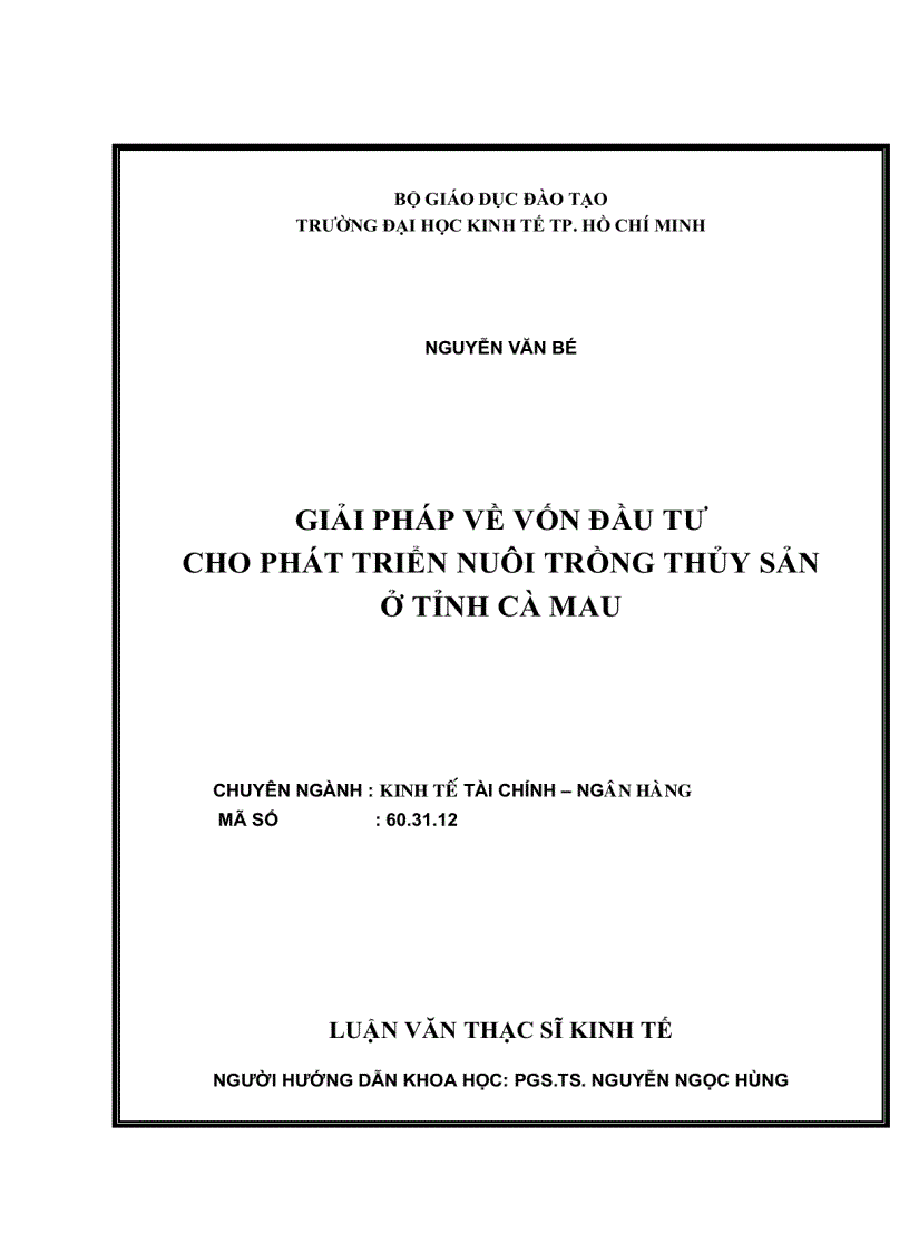 Giải pháp về vốn đầu tư cho phát triển nuôi trồng thủy sản ở tỉnh Cà Mau