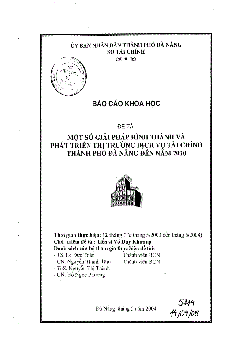 Một số giải pháp hình thành và phát triển dịch vụ tài chính thành phố Đà Nẵng đến năm 2010