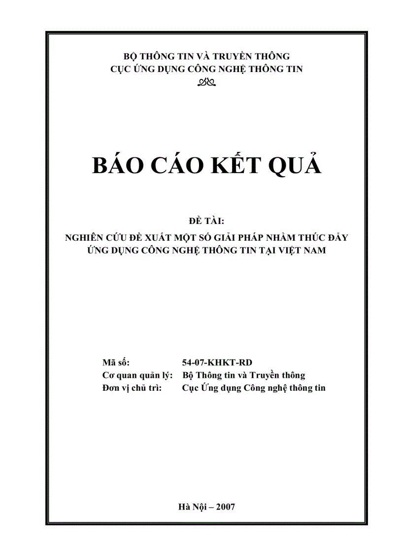 Nghiên cứu đề xuất một số giải pháp nhằm thúc đẩy ứng dụng công nghệ thông tin tại việt nam