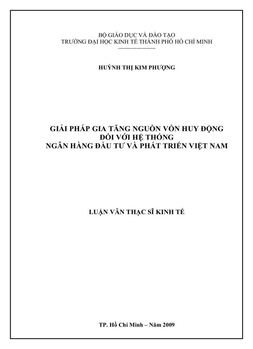 Giải pháp gia tăng nguồn vốn huy động đối với hệ thống ngân hàng đầu tư và phát triển Việt Nam