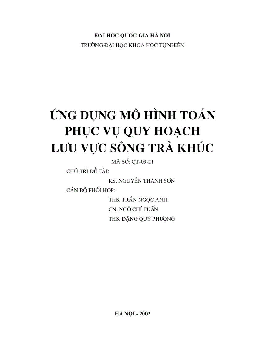 Ứng dụng mô hình toán phục vụ quy hoạch lưu vực sông Trà Khúc