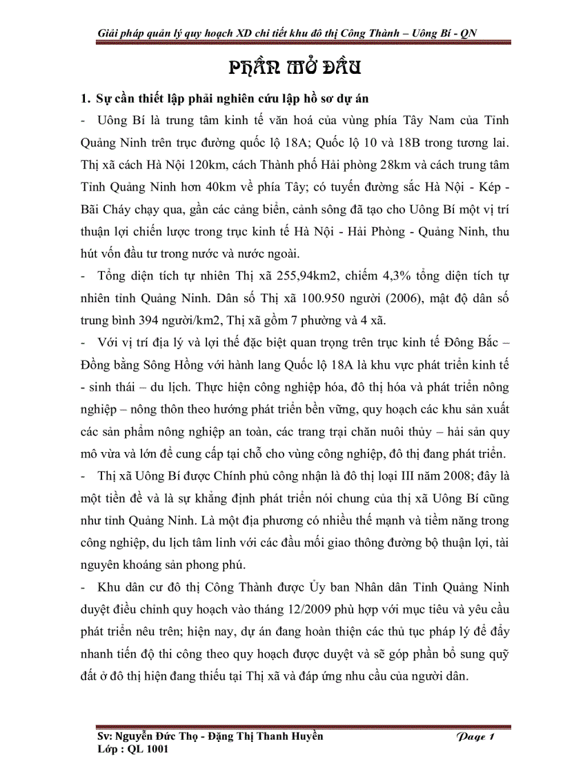 Giải pháp quản lý quy hoạch xây dựng chi tiết khu đô thị Công Thành Uông Bí Quảng Ninh kèm bản vẽ