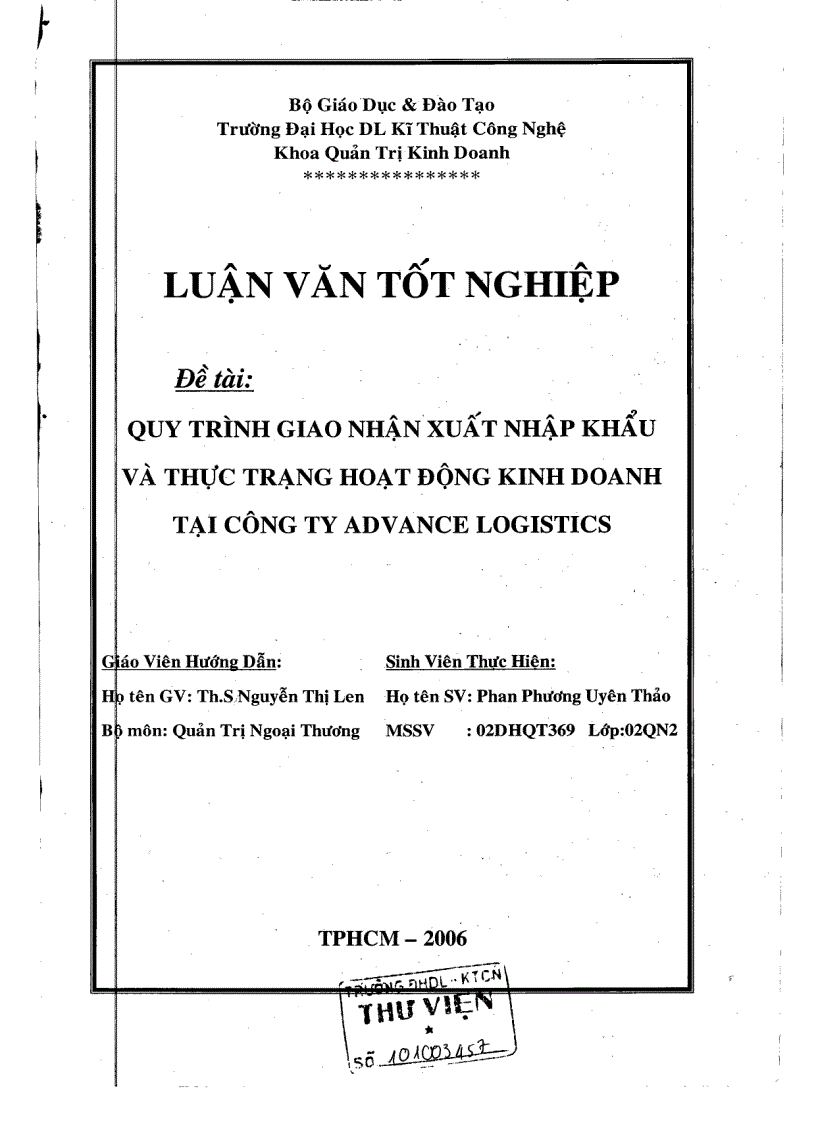 Quy trình giao nhận xuất nhập khẩu và thực trạng họat động kinh doanh tại công ty Advance Logistics
