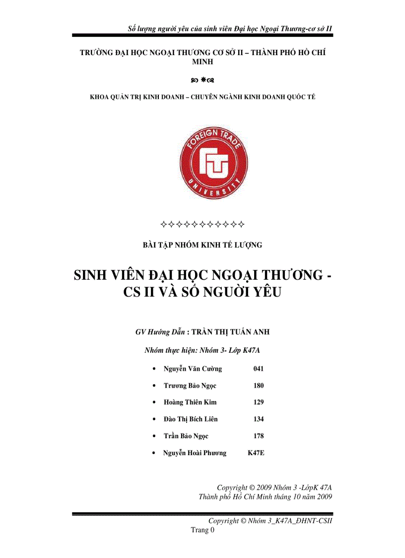 Số lượng người yêu của sinh viên đại học Ngoại Thương cơ sở II