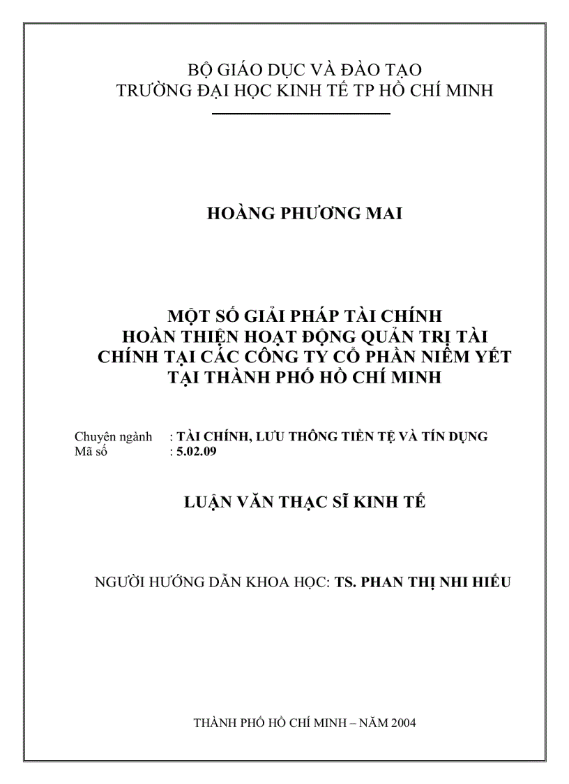 Một số giải pháp tài chính hoàn thiện hoạt động quản trị tài chính tại các công ty cổ phần niêm yết tại Thành Phố Hồ Chí Minh