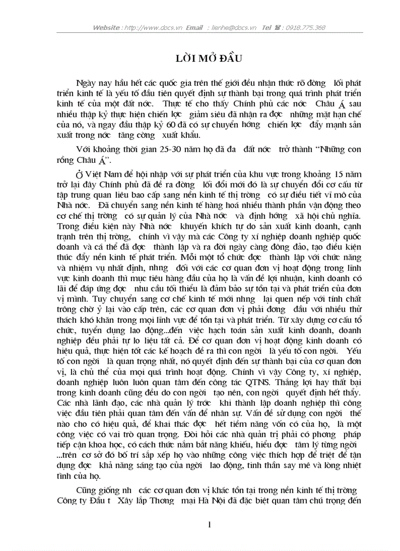 Một số biện pháp nhằm nâng cao công tác QTNS tại Công ty Đầu tư Xây lắp Thương mại Hà Nội