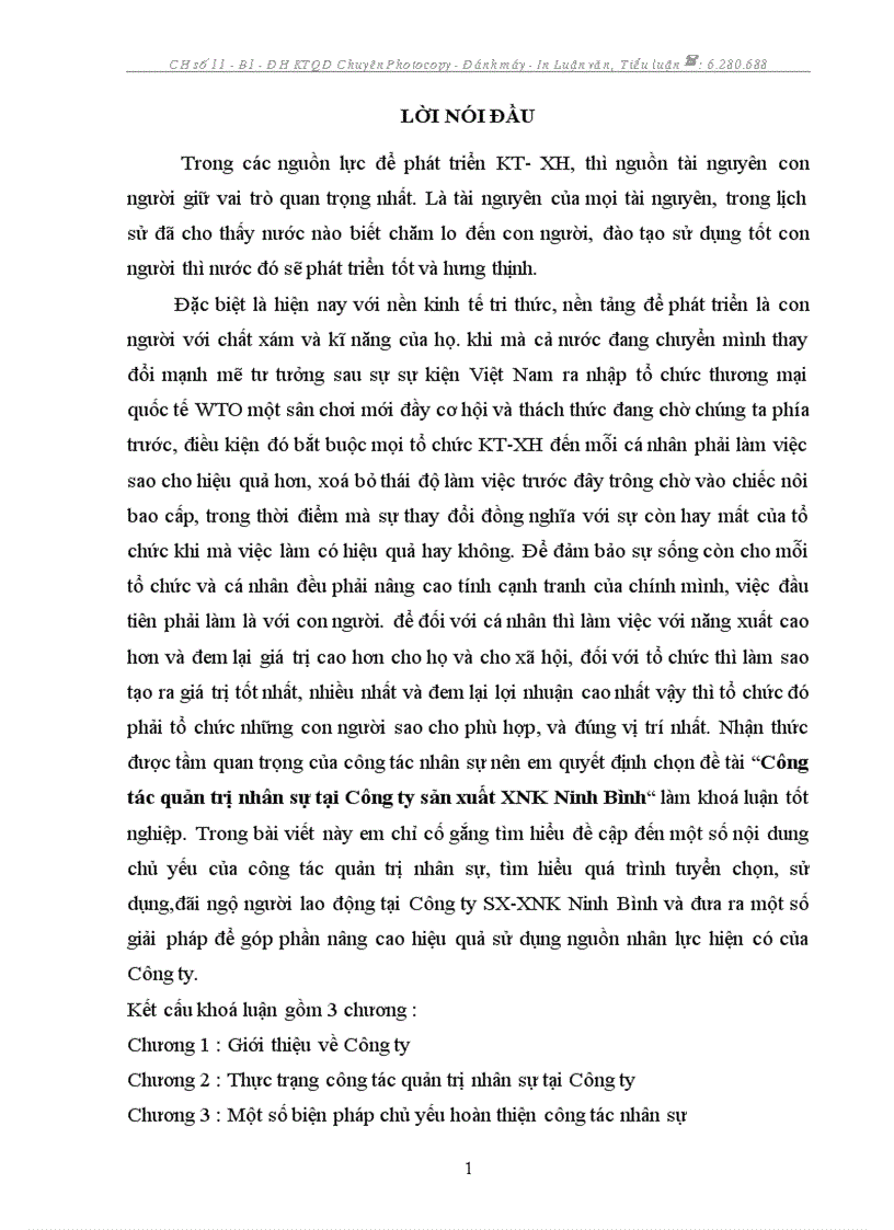 Công tác quản trị nhân sự tai Công ty XNK Ninh Bình