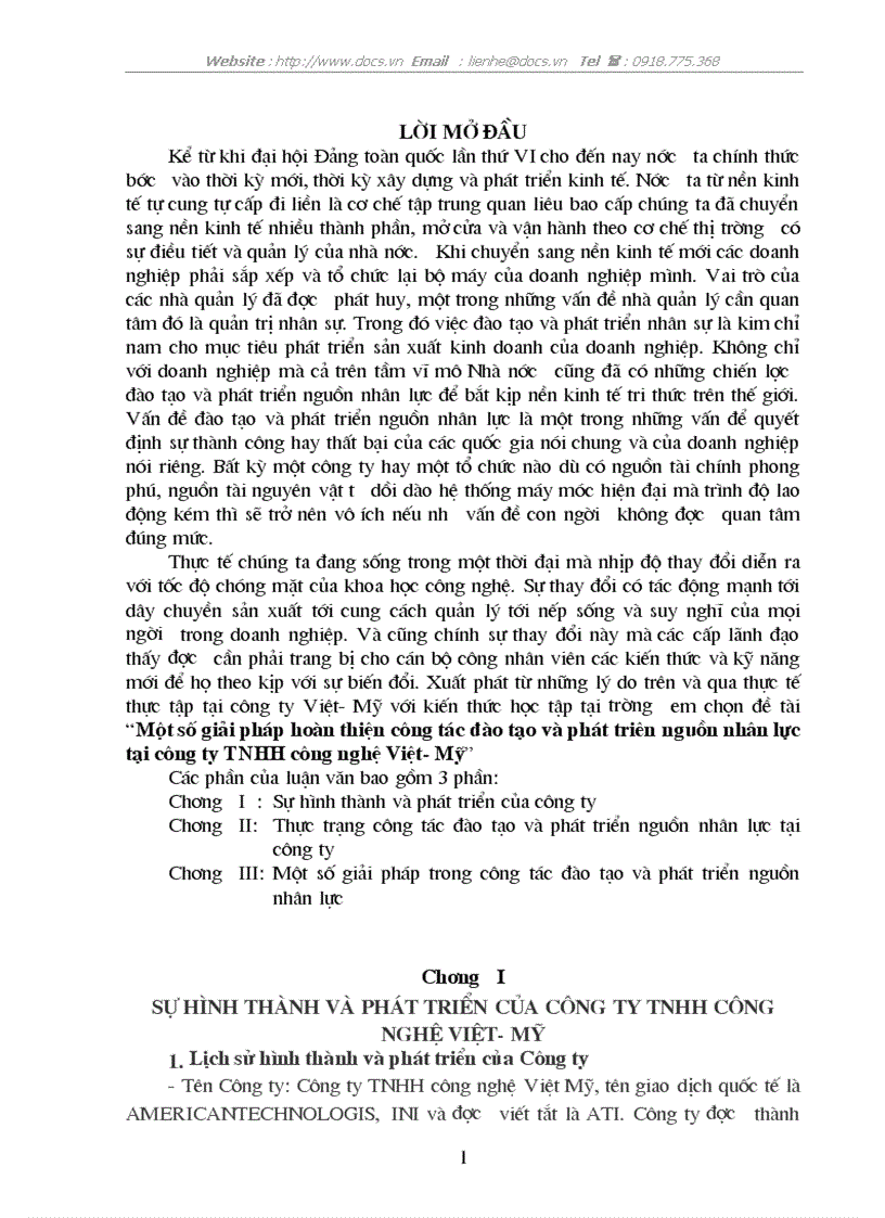 Một số giải pháp hoàn thiện công tác đào tạo và phát triên nguồn nhân lực tại công ty TNHH công nghệ Việt Mỹ