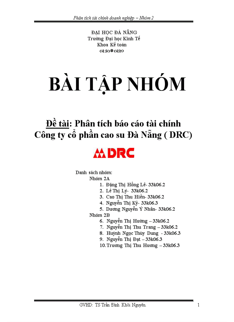 Phân tích báo cáo tài chính Công ty cổ phần cao su Đà Nẵng DRC