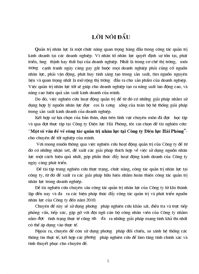 Một số vấn đề về công tác quản trị nhân lực tại Công ty Điện lực Hải Phòng