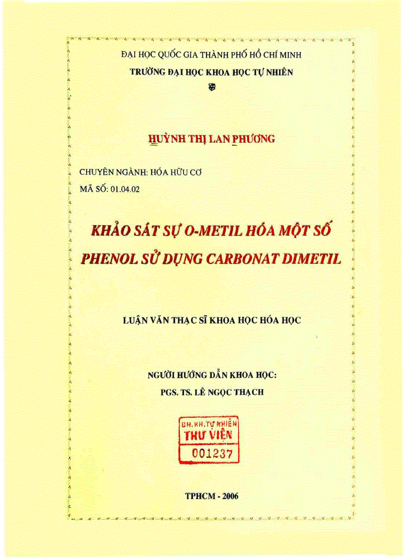 Khảo sát sự o metil hóa một số phenol sử dụng carbonat dimetil