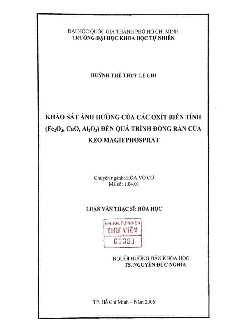 Khảo sát ảnh hưởng của các oxít biến tính Fe2O3 CaO Al2O3 đến quá trình đóng rắn của keo magiephosphat