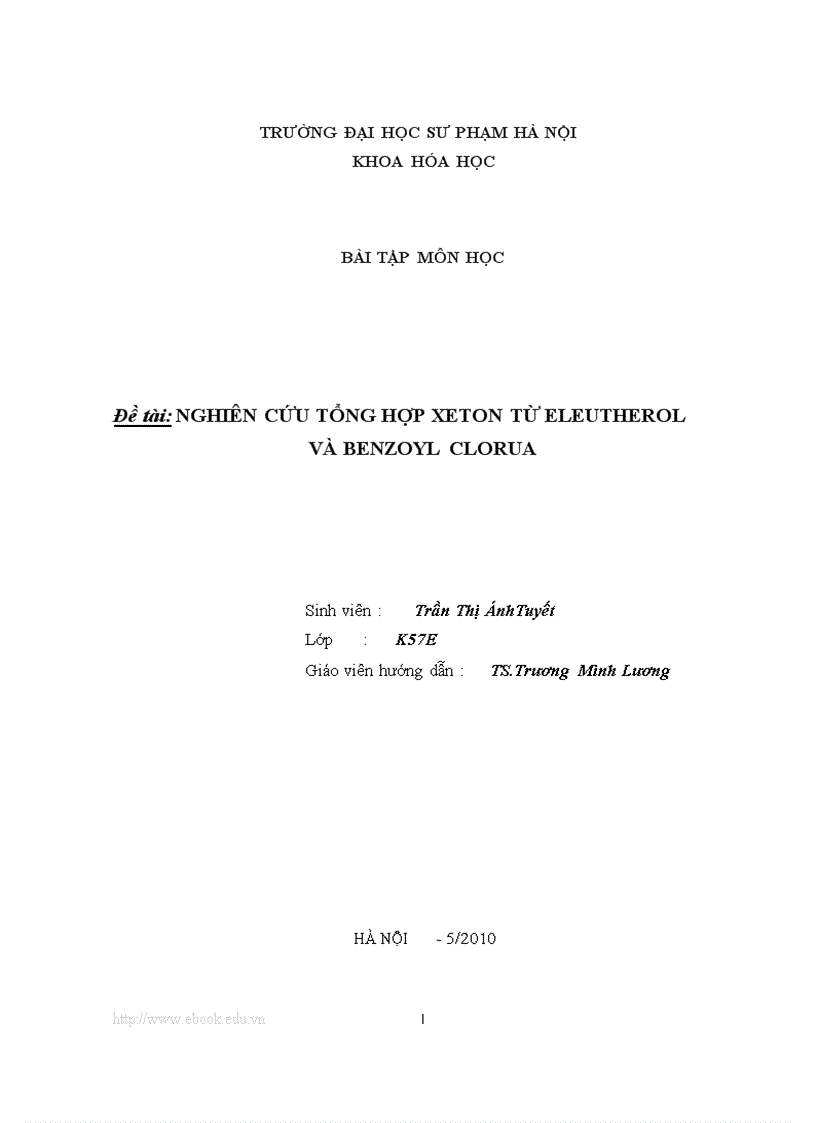 ĐỀ TÀI Nghiên cứu tổng hợp xeton từ eleutherol và benzoyl clorua