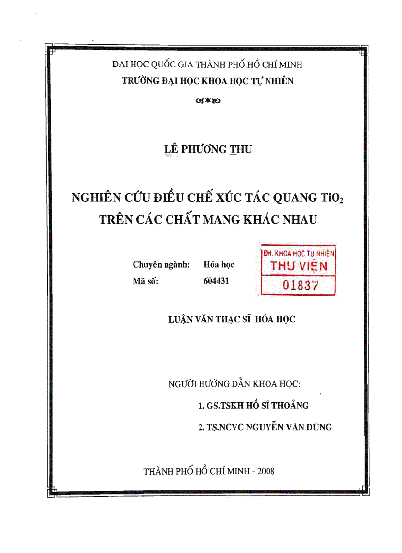 Nghiên cứu điều chế xúc tác quang TiO2 trên các chất mang khác nhau