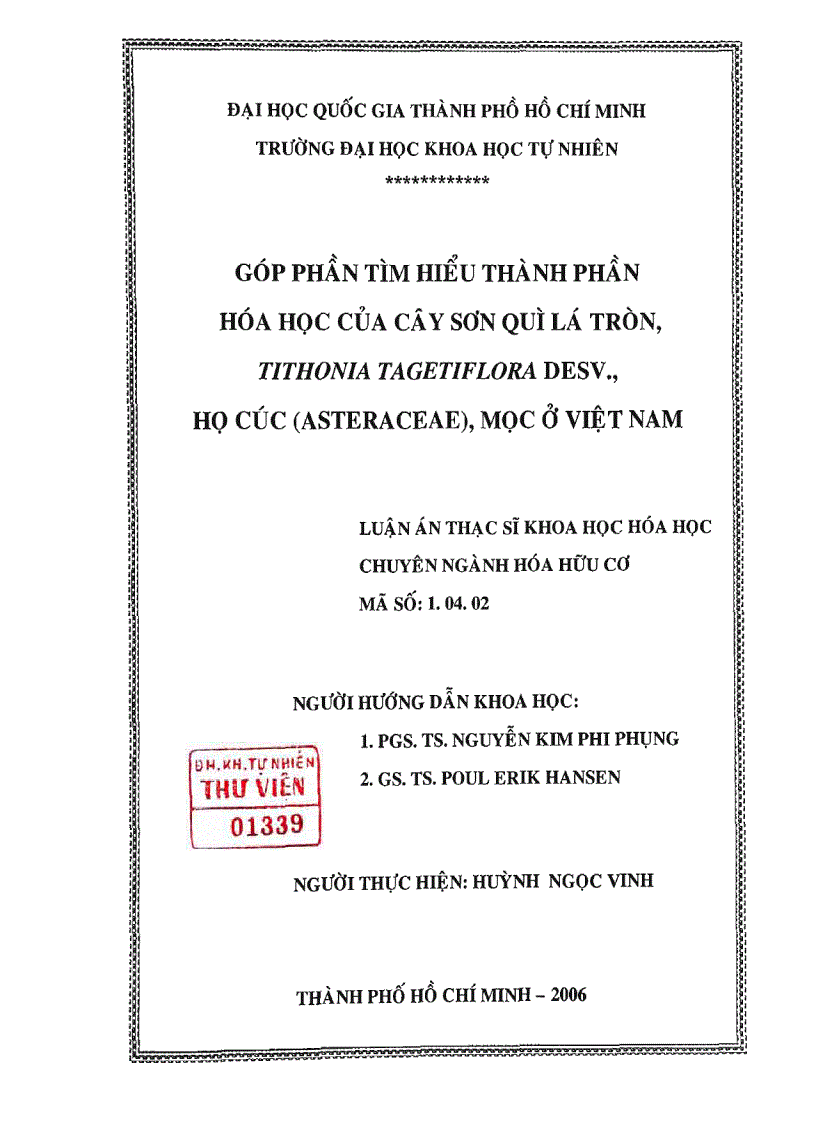 Góp phần tìm hiểu thành phần hóa học của cây sơn quì lá tròn tithonia tagetiflora desv họ cúc asteraceae mọc ở việt nam