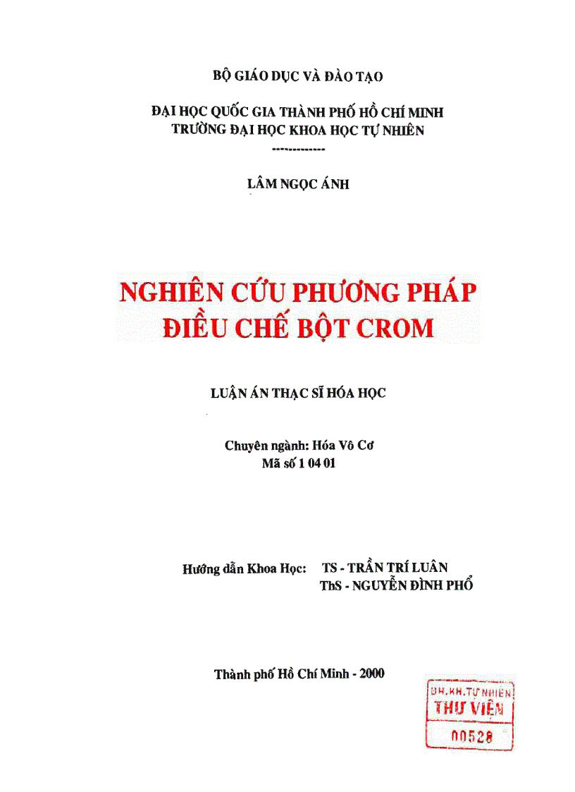 Nghiên cứu phương pháp điều chế bột crom