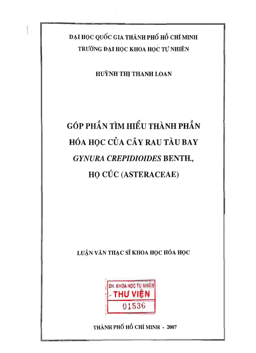 Góp phần tìm hiểu thành phần hóa học của cây rau tàu bay gynura crepidioides benth họ cúc asteraceae