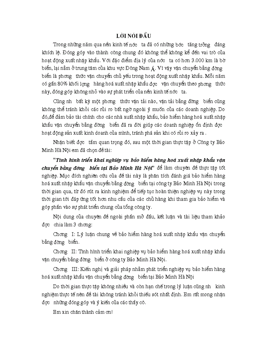 Kiến nghị và giải pháp nhằm phát triển nghiệp vụ bảo hiểm hàng hoá xuất nhập khẩu vận chuyển bằng đường biển tại công ty Bảo Minh Hà Nội