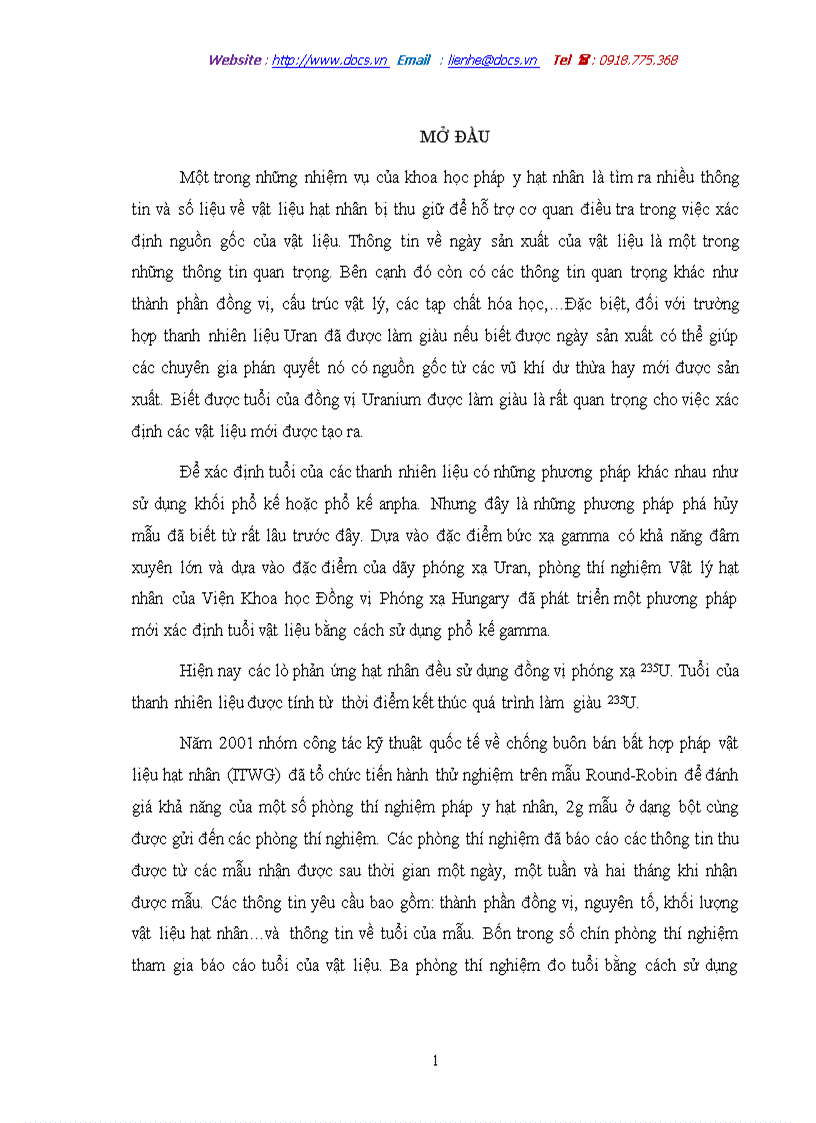 Phương pháp không phá hủy mẫu xác định tuổi của thanh nhiên liệu Uran bằng phổ kế gamma