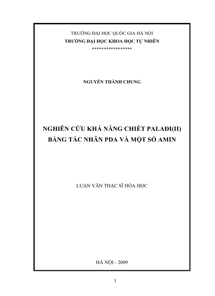 Nghiên cứu khả năng chiết palađi II bằng tác nhân chiết PDA và một số amin