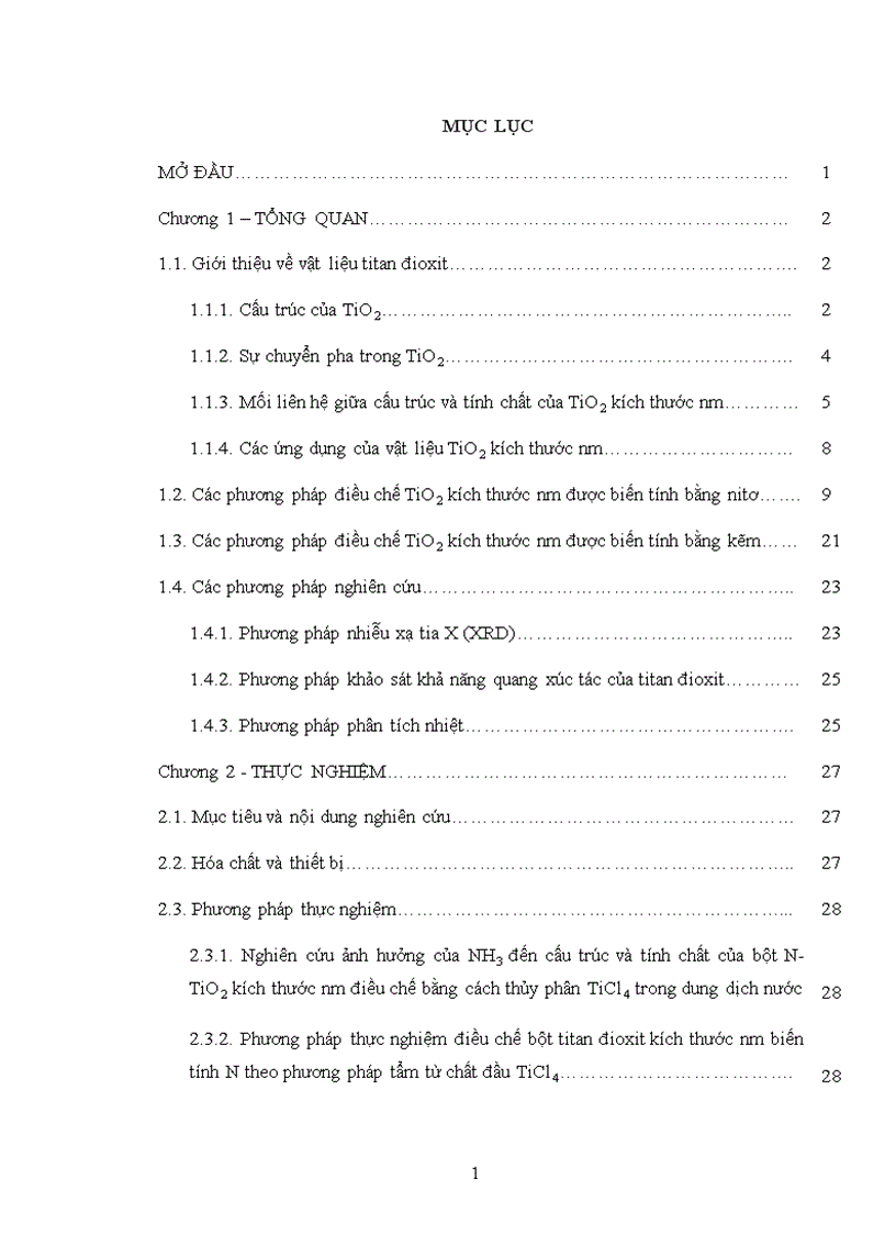 Nghiên cứu điều chế khảo sát cấu trúc và tính chất của titan đioxit kích thước nano mét được biến tính bằng nitơ