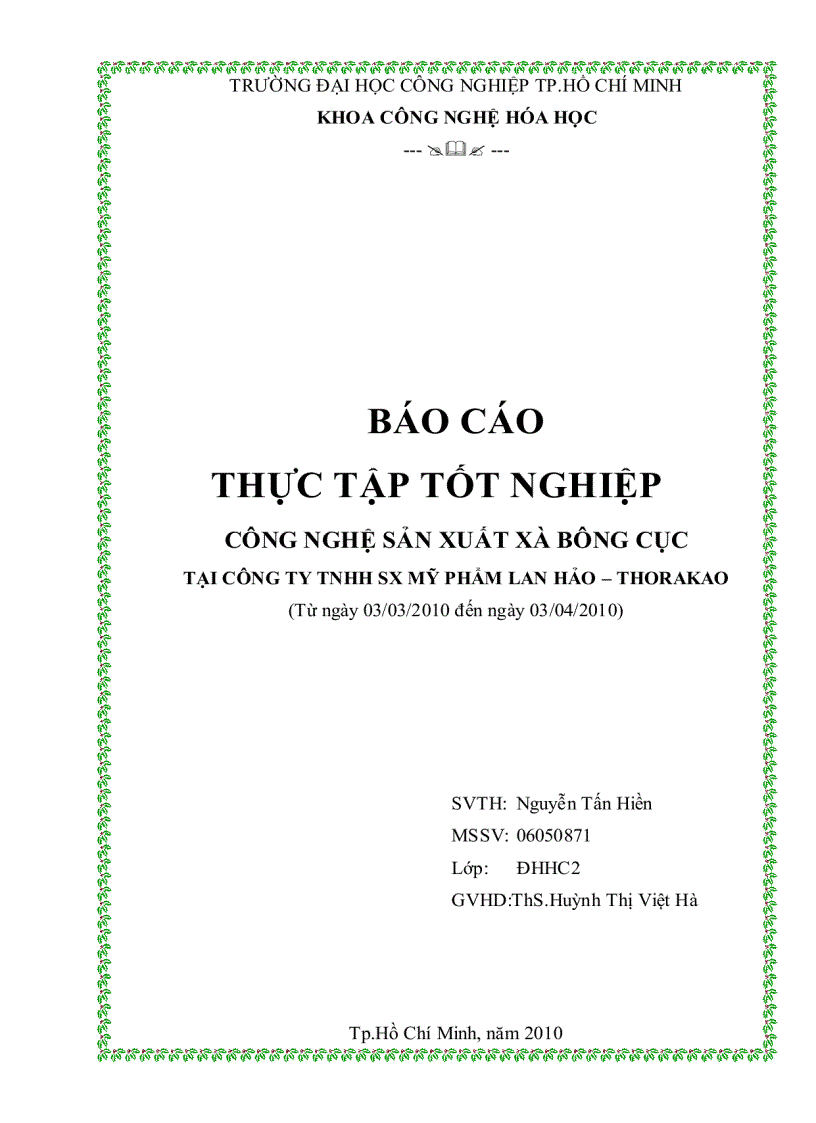 Công nghệ sản xuất xà bông cục tại công ty tnhh sx mỹ phẩm lan hảo thorakao