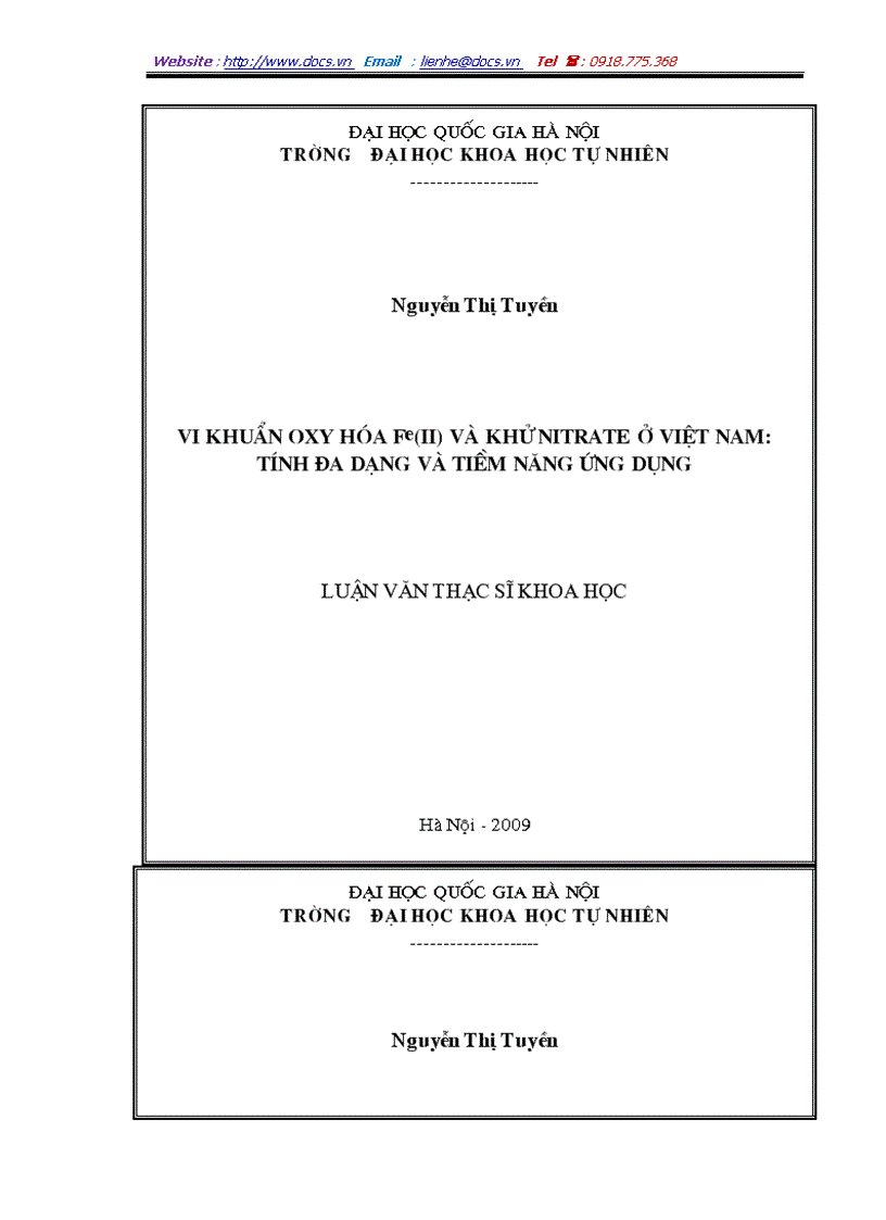 VI KHUẨN OXY HÓA Fe II VÀ KHỬ NITRATE Ở VIỆT NAM TÍNH ĐA DẠNG VÀ TIỀM NĂNG ỨNG DỤNG