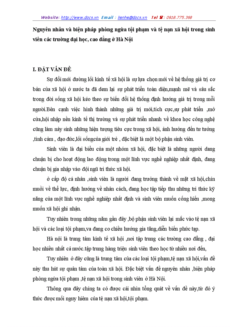 Nguyên nhân và biện pháp phòng ngừa tội phạm và tệ nạn xã hội trong sinh viên các trường đại học cao đẳng ở Hà Nội